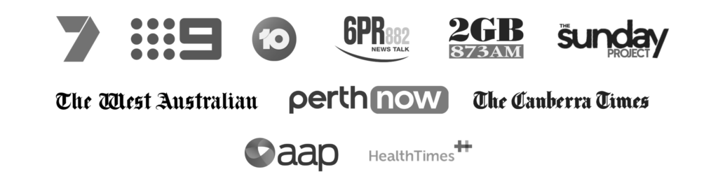 The logos of publications we have featured on including Channel 7, Channel 9, Channel 10, The West Australian and more.